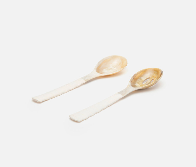 Blue Pheasant Natural  Halette Horn 2-Piece Serving Spoon Set