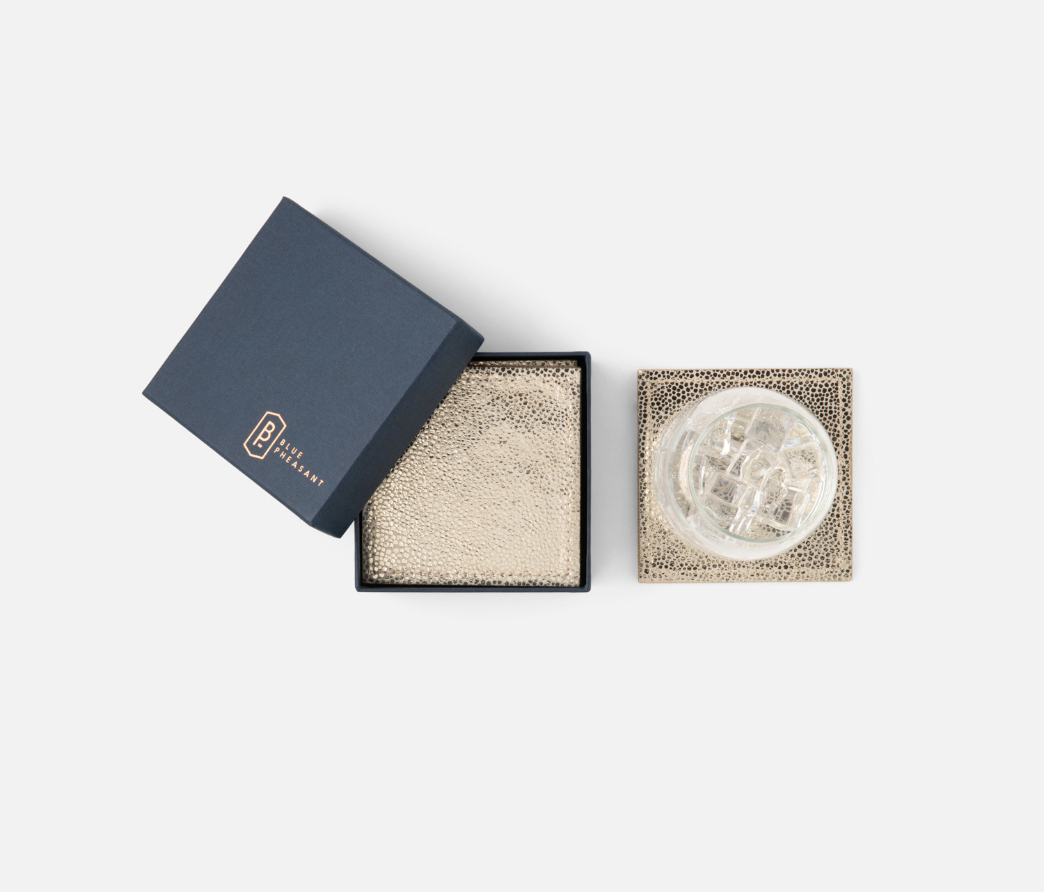 Blue Pheasant Jessica Gold Foil Full Grain Leather Coasters- Set of 4