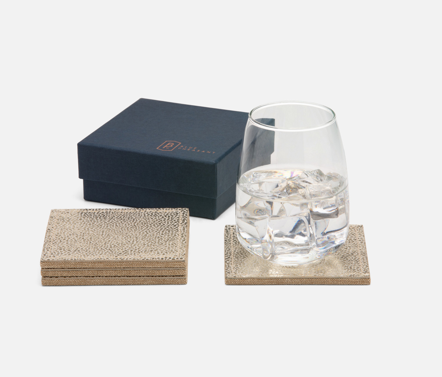 Blue Pheasant Jessica Gold Foil Full Grain Leather Coasters- Set of 4