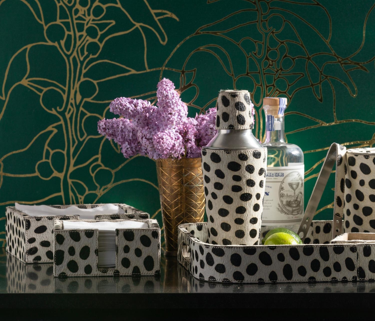 Blue Pheasant Dalmatian Print Hair-On-Hide Cocktail Shaker