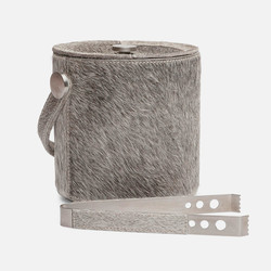 Blue Pheasant Browmley Gray Hair on Hide Ice Bucket & Tongs
