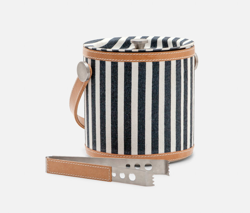 Blue Pheasant Hamilton Striped Canvas Ice Bucket & Tongs