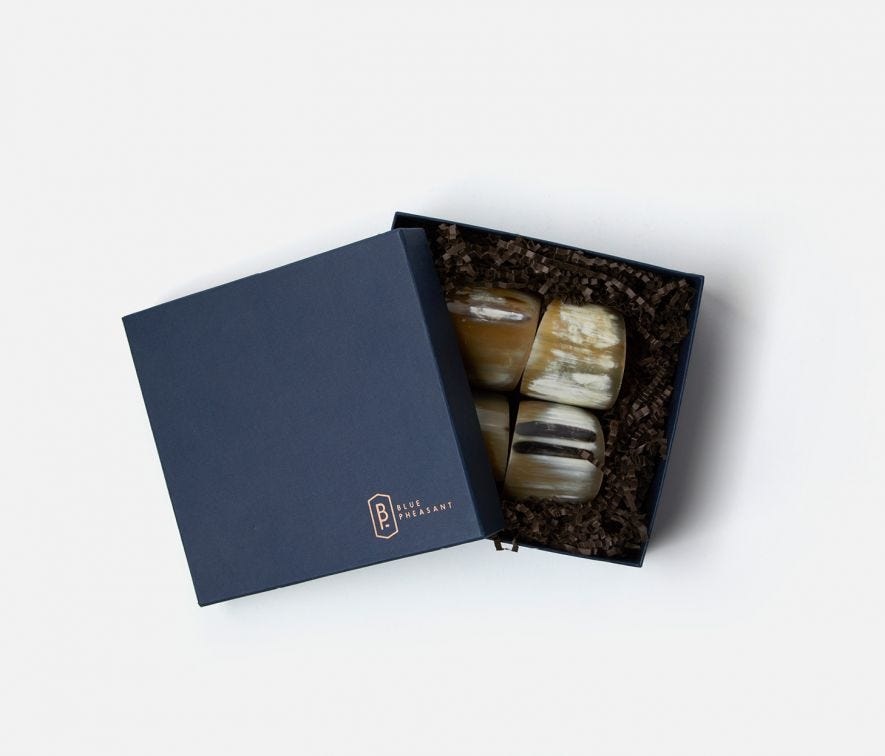 Blue Pheasant James Horn Napkin Rings  - Set of 4