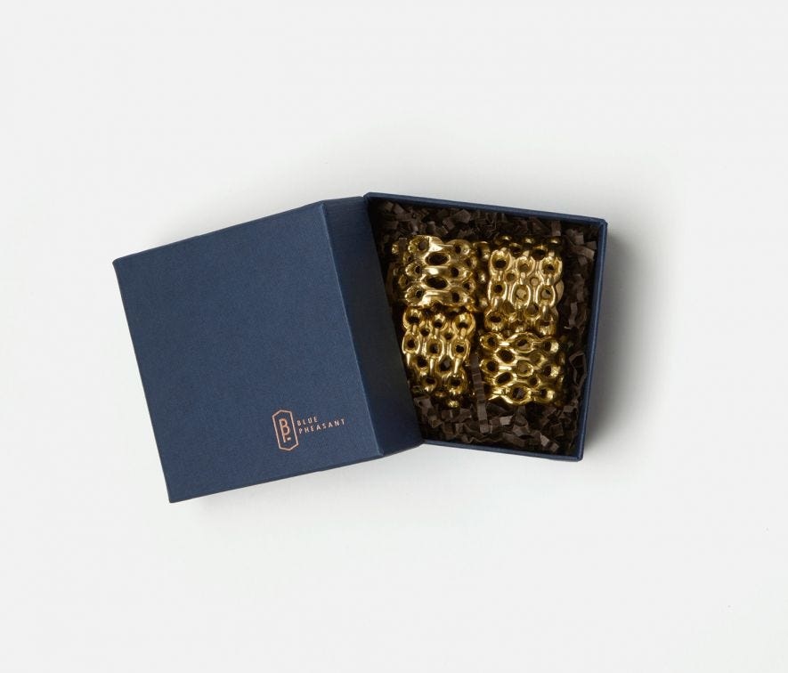 Blue Pheasant Keon Gold Napkin Rings - Set of 4