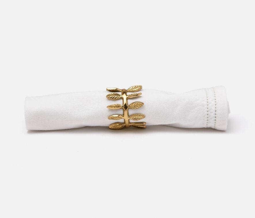 Blue Pheasant Emma Brass Leaf Napkin Rings - Set of 4