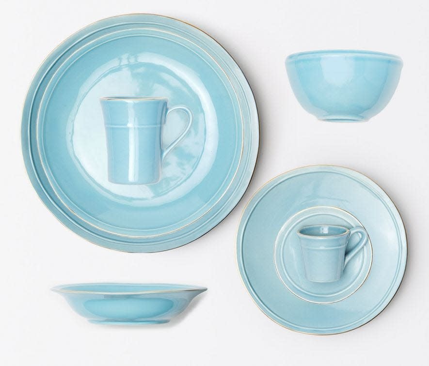 Blue Pheasant Aqua Dinner Plate Gold Rim - Set of 4