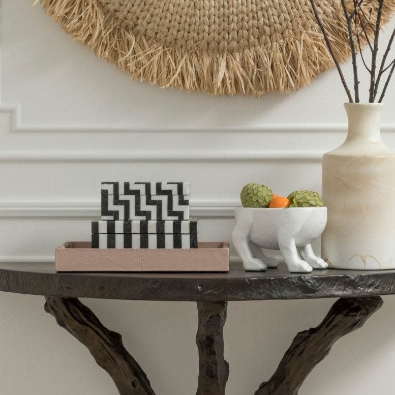 Made Goods Lenora Dusty Rose Full-Grain Leather Tray Set