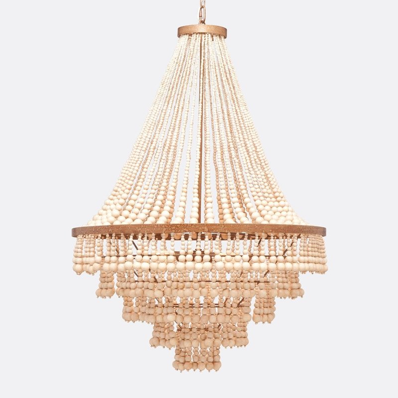 Made Goods Natural Wood Beads/Gold Metal Chandelier