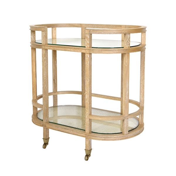 World's Away Oak Bar Cart