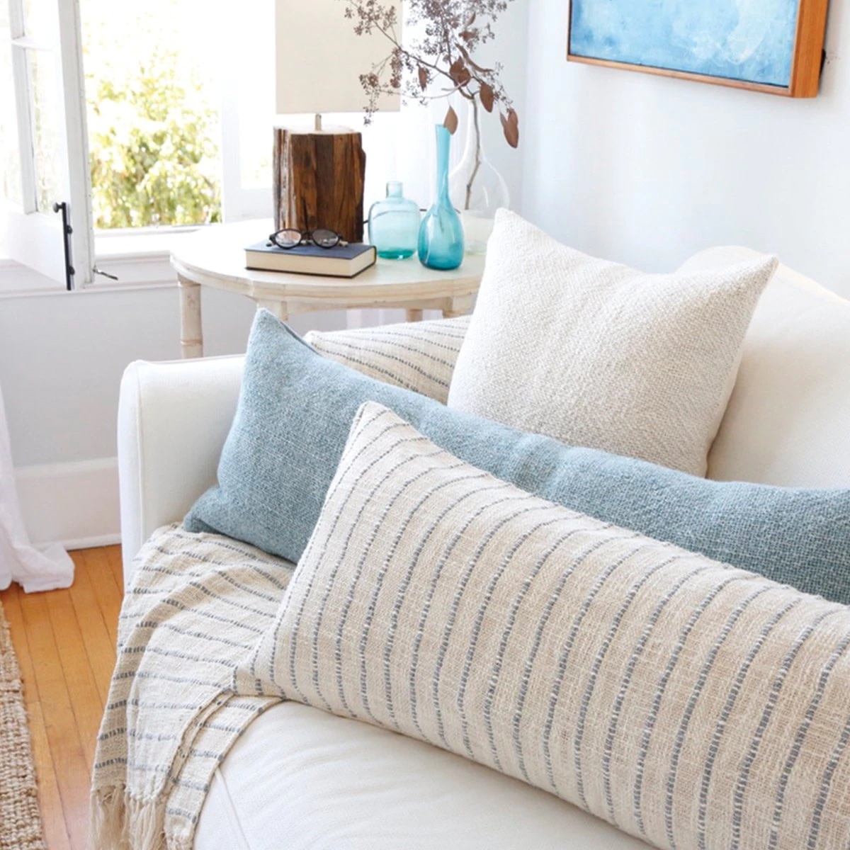 Pom Pom at Home Jojo Oversize Throw Ivory/Blue 60x90