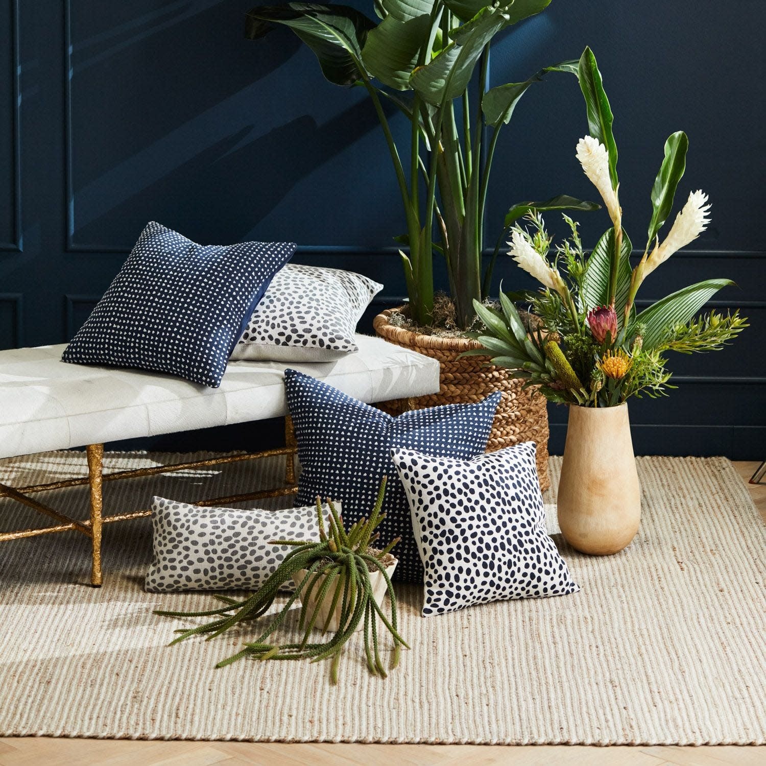 Made Goods Navy Pillow White Polka Dots - 24x24