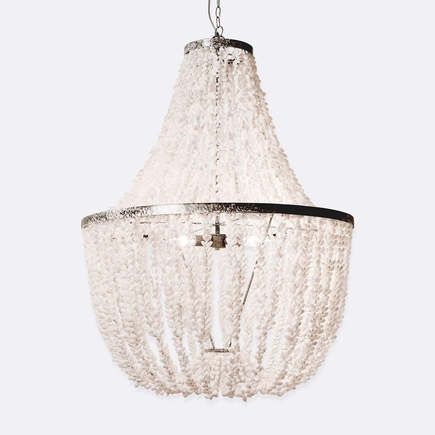Made Goods SILVANA Silver White Shell Chandelier 30"D x 40"H