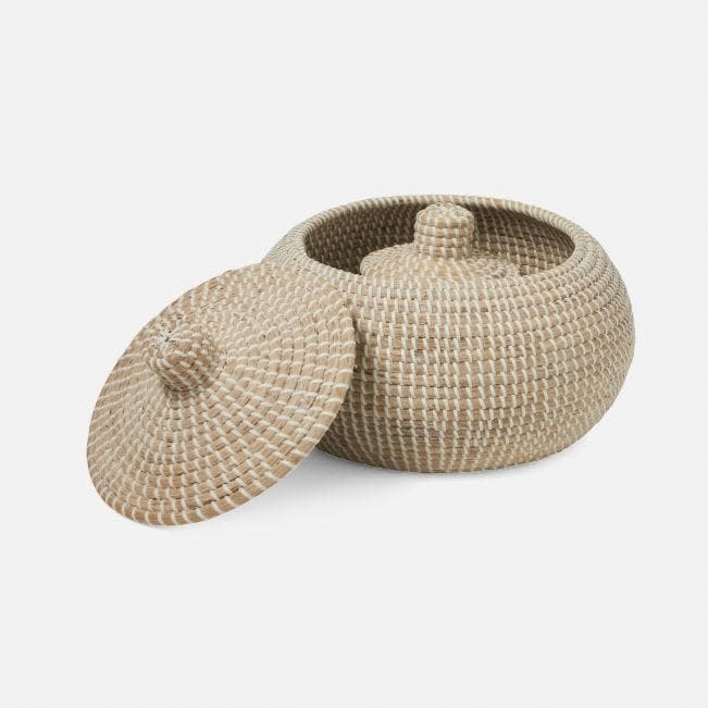 Pigeon & Poodle Roslyn Round Basket Whitewashed Seagrass Small