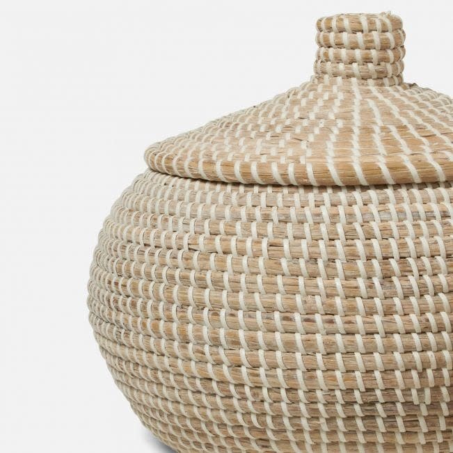 Pigeon & Poodle Roslyn Round Basket Whitewashed Seagrass Small