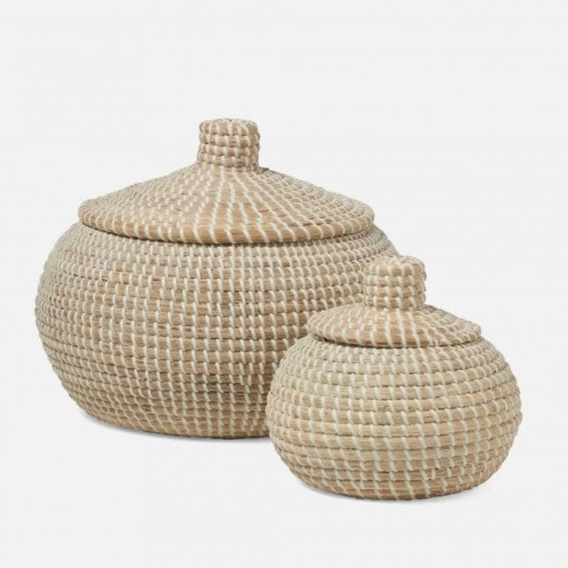 Pigeon & Poodle Roslyn Round Basket Whitewashed Seagrass Small
