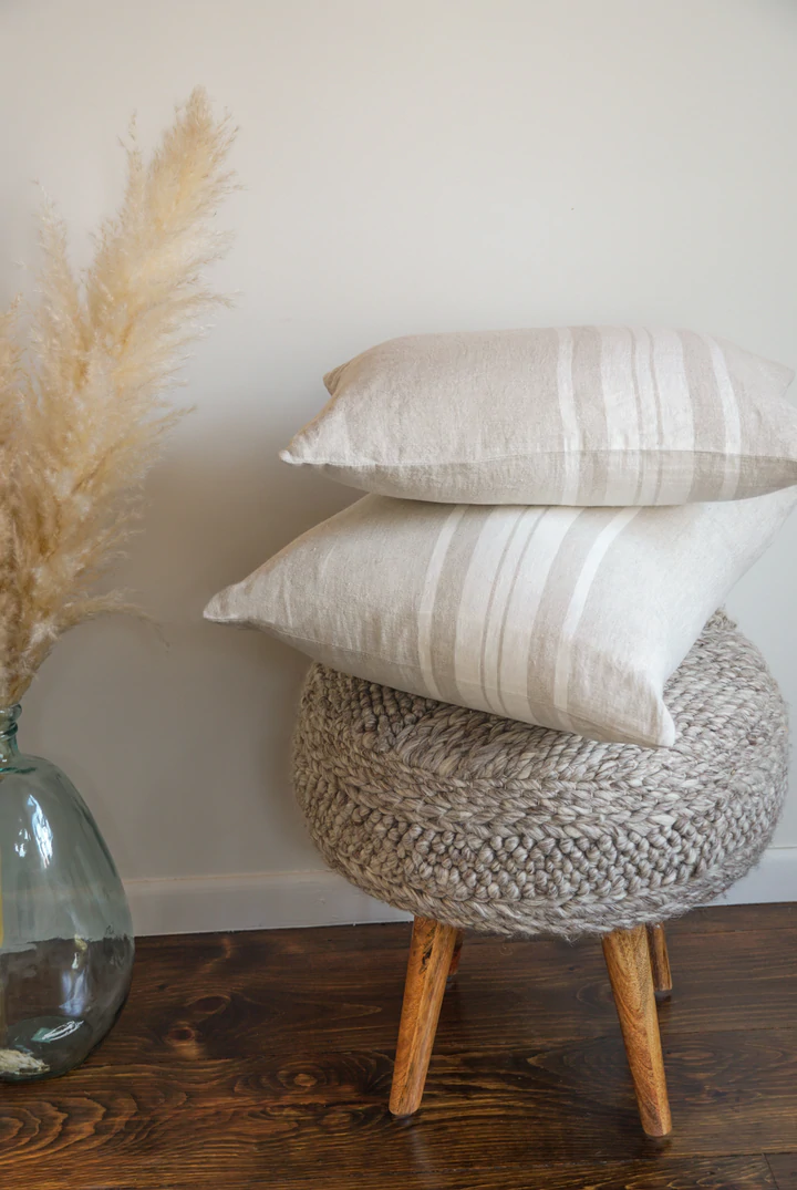 Anaya Home Natural Beige Bold Stripes 20x20 So Soft Linen Pillow