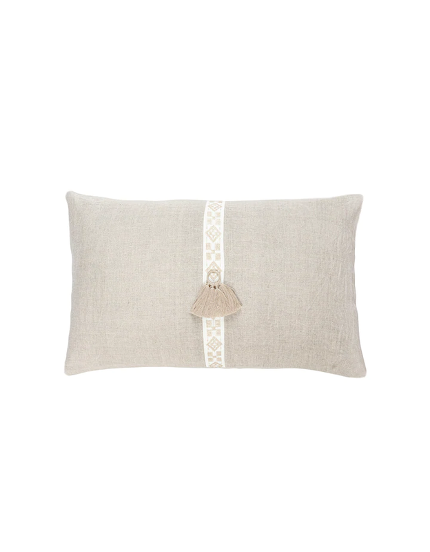 Anaya Home Natural Beige Geo Trim 12x20 So Soft Linen Pillow
