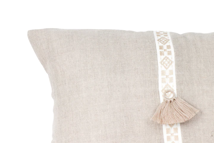 Anaya Home Natural Beige Geo Trim 12x20 So Soft Linen Pillow