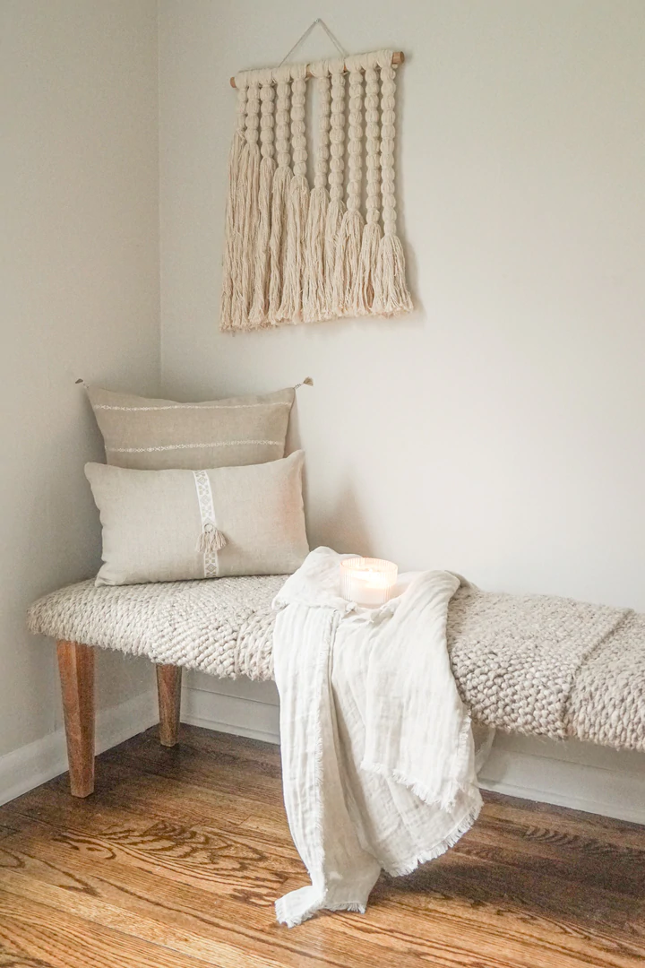 Anaya Home Natural Beige Geo Trim 12x20 So Soft Linen Pillow