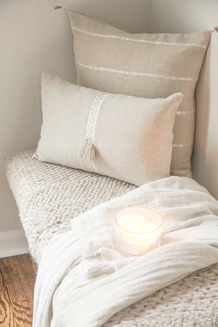 Anaya Home Natural Beige Geo Trim 12x20 So Soft Linen Pillow