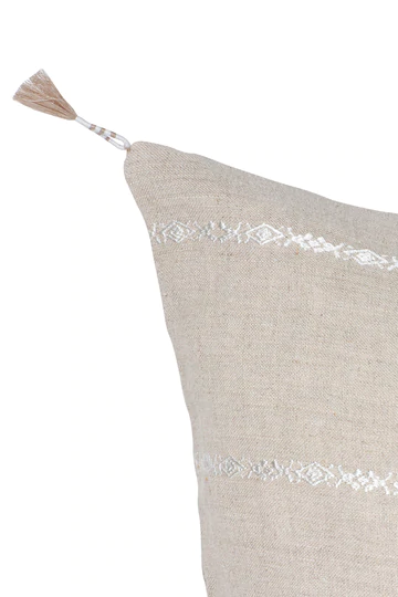 Anaya Home Natural Beige & White Embr Stripes 20x20 So Soft Linen Pillow