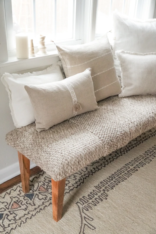 Anaya Home Natural Beige & White Embr Stripes 20x20 So Soft Linen Pillow