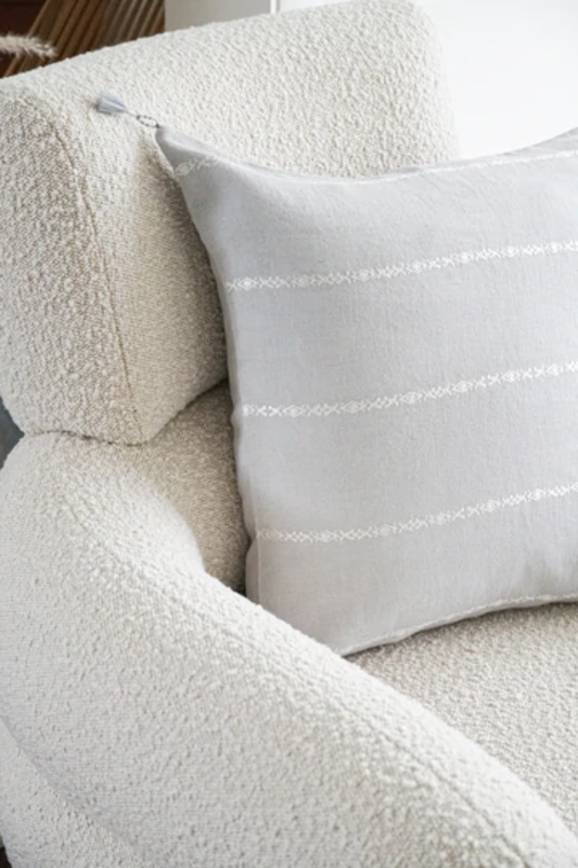 Anaya Home Light Grey & White Embr Stripes 20x20 So Soft Linen Pillow