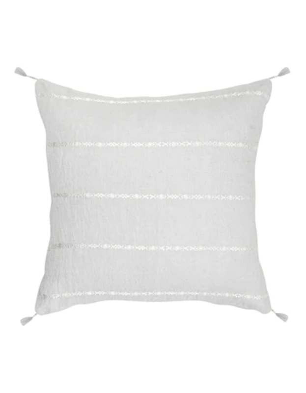 Anaya Home Light Grey & White Embr Stripes 20x20 So Soft Linen Pillow