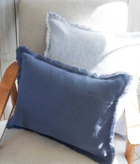 Chambray Blue & White Striped 26x26 So Soft Linen Pillow - Saltwater House