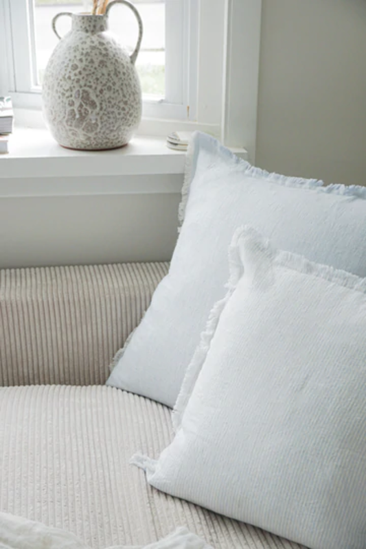 Anaya Home Sky Blue Fringe Soft Linen Pillow 20x20