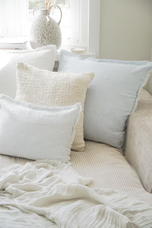 Anaya Home Sky Blue Fringe Soft Linen Pillow 20x20