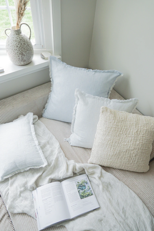 Anaya Home Sky Blue Fringe Soft Linen Pillow 20x20