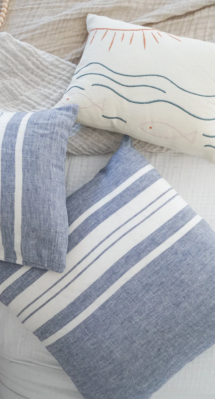 Anaya Home Chambray Blue Bold Stripes 20x20 So Soft Linen Pillow