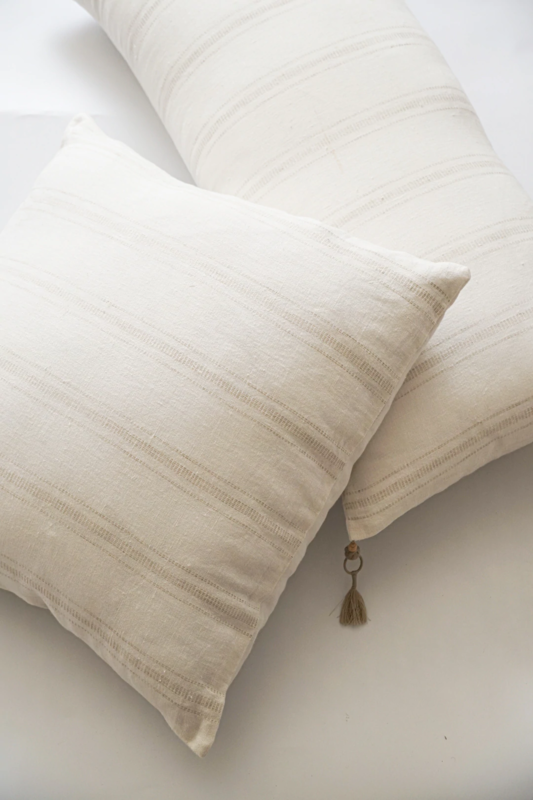 Anaya Home White with Beige Stripes 20x20 So Soft Linen Pillow