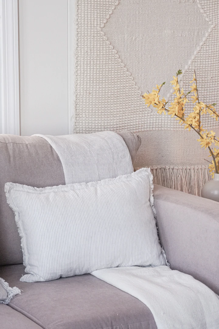 Anaya Home Light Grey & White Striped 14x20 So Soft Linen Pillow