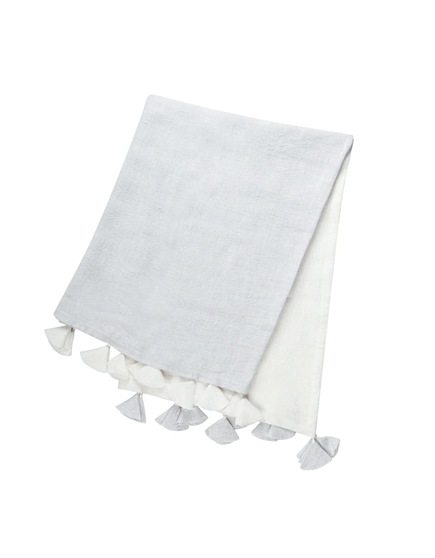 Anaya Home Light Grey Colorblocked Linen Blanket with Tassels