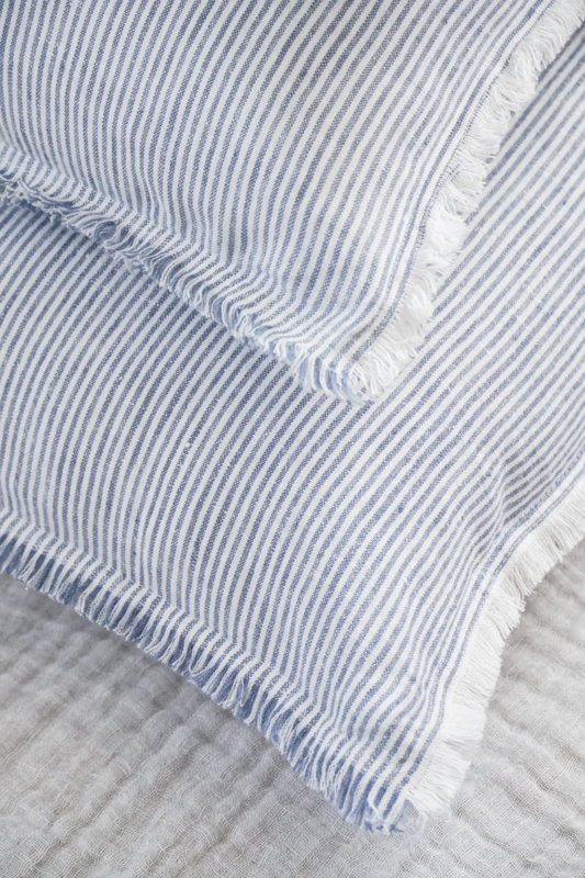 Anaya Home Chambray Blue & White Striped 14x20 So Soft Linen Pillow