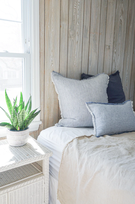 Anaya Home Chambray Blue & White Striped 26x26 So Soft Linen Pillow