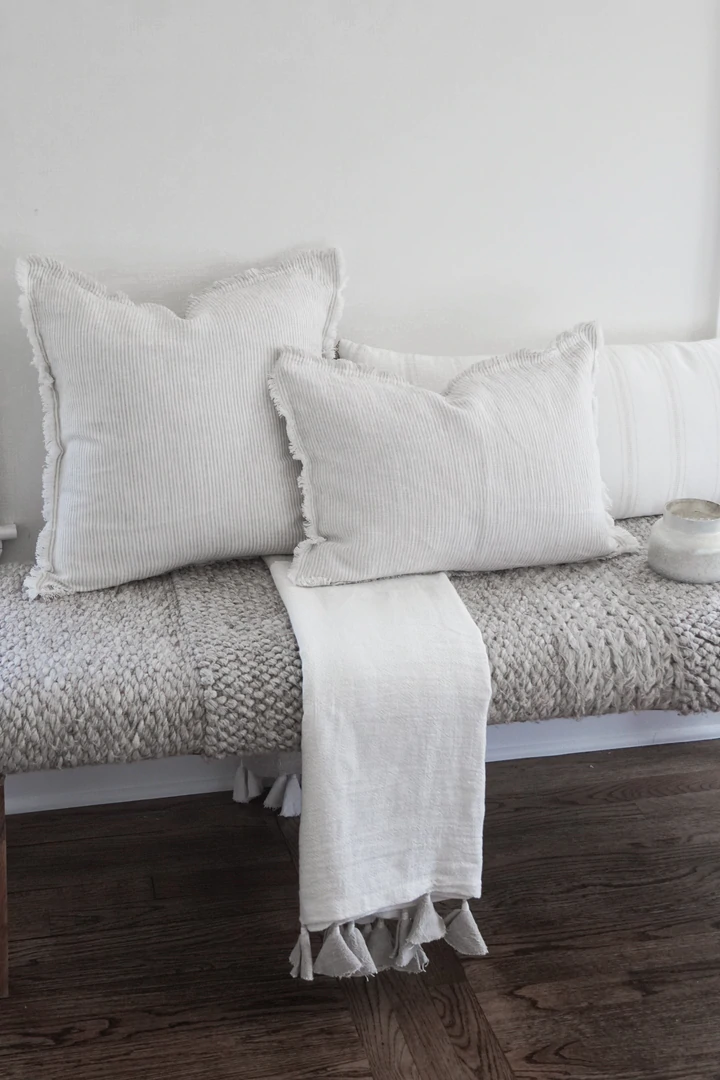 Anaya Home Light Grey & White Striped 20x20 So Soft Linen Pillow