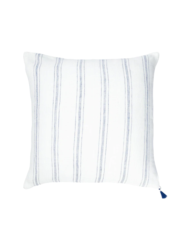 Anaya Home White with Blue Stripes 20x20 So Soft Linen Pillow