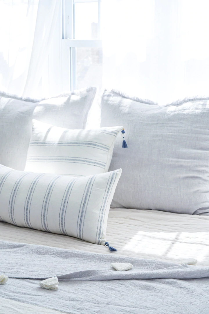 Anaya Home White with Blue Stripes 20x20 So Soft Linen Pillow