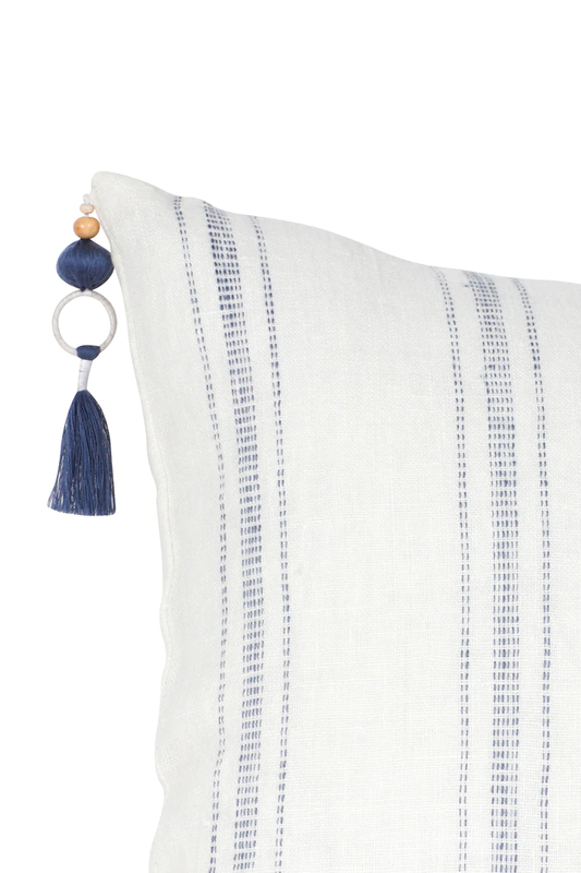 Anaya Home White with Blue Stripes 20x20 So Soft Linen Pillow