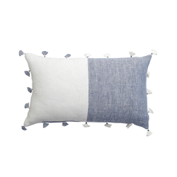 Anaya Home Chambray Blue Tassels 12x20 So Soft Linen Pillow