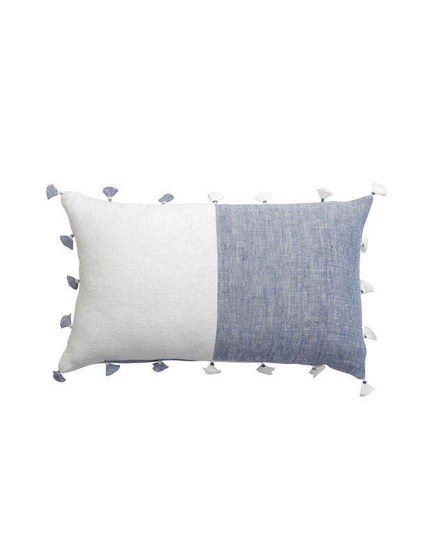 Anaya Home Chambray Blue Tassels 12x20 So Soft Linen Pillow