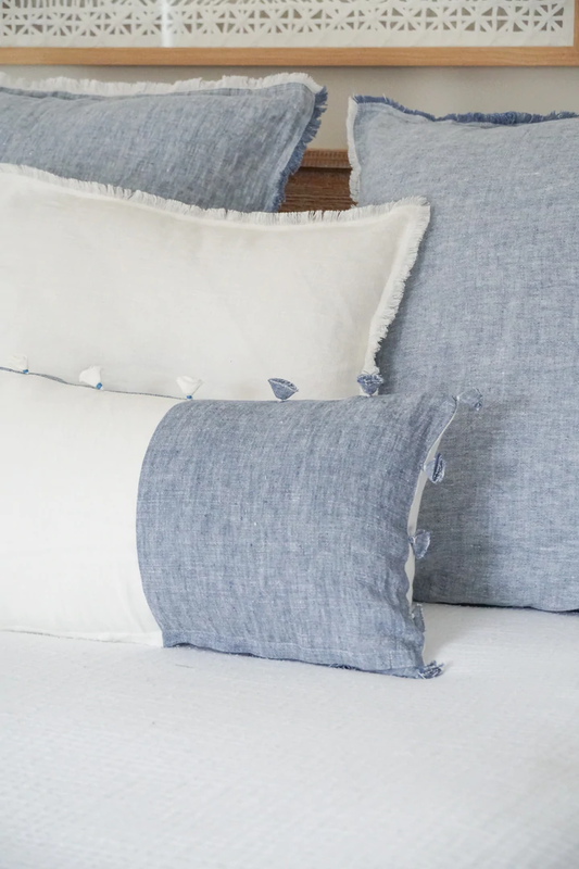 Anaya Home Chambray Blue Tassels 12x20 So Soft Linen Pillow