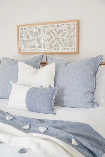 Anaya Home Chambray Blue Tassels 20x20 So Soft Linen Pillow