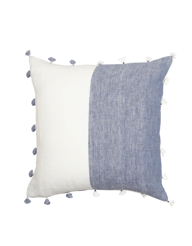 Anaya Home Chambray Blue Tassels 20x20 So Soft Linen Pillow