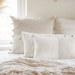 Anaya Home Natural Beige Tassels 20x20 So Soft Linen Pillow