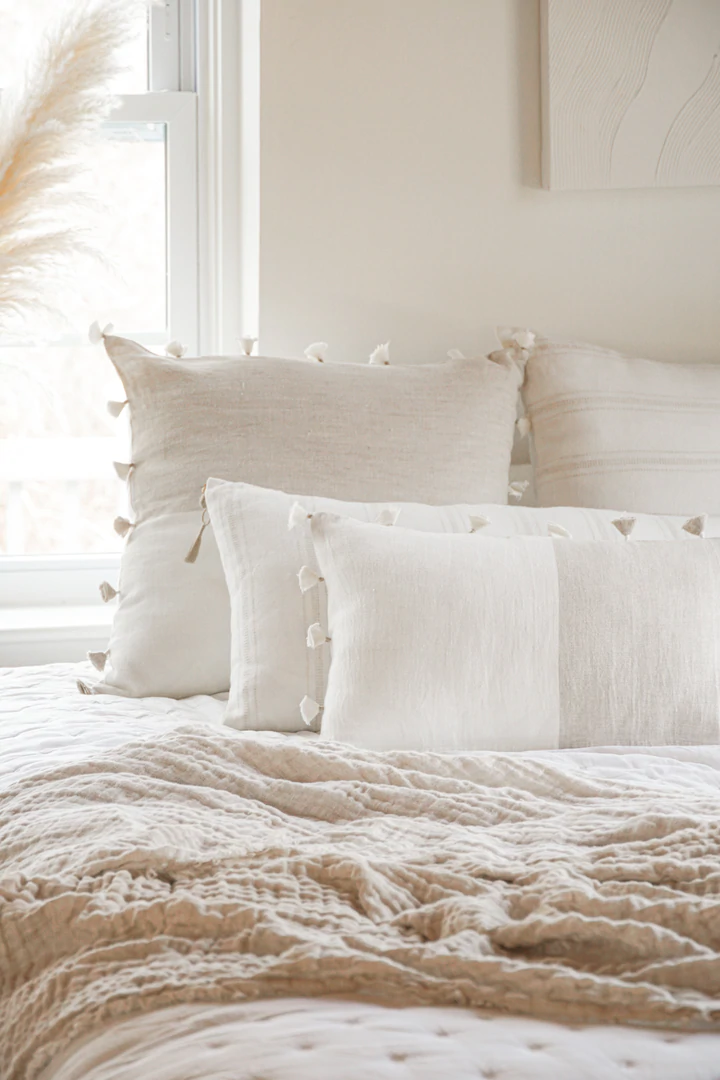 Anaya Home Natural Beige Tassels 20x20 So Soft Linen Pillow