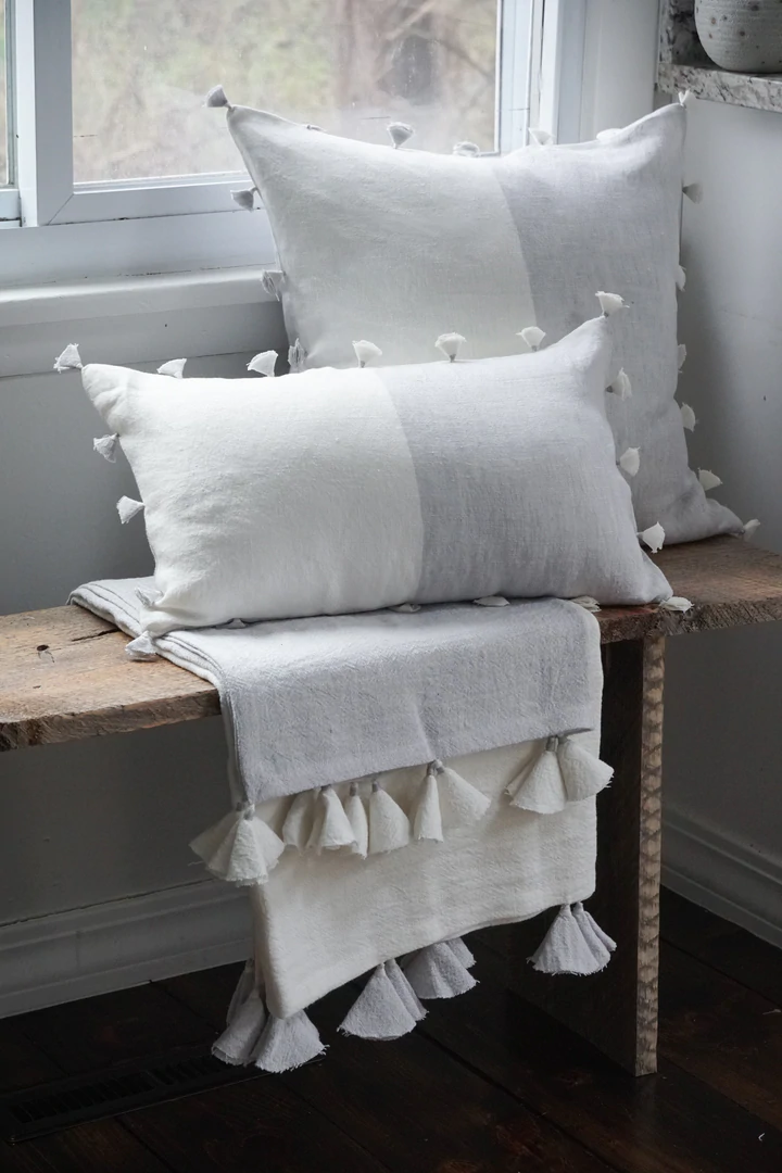 Anaya Home Light Grey Tassels 12x20 So Soft Linen Pillow